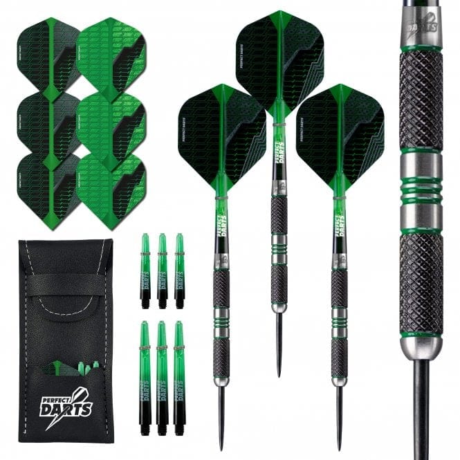 Perfect Darts - Steel Tip - 90% Tungsten - Black Grenade - Knurled - Black & Green