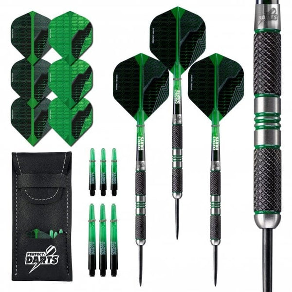*Perfect Darts - Steel Tip - 90% Tungsten - Black Grenade - Knurled - Black & Green
