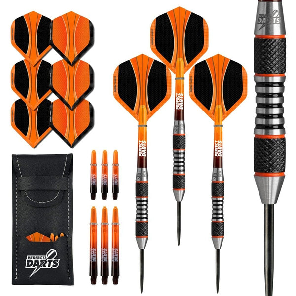 Perfect Darts - Steel Tip - 90% Tungsten - Solarfox 4 - Knurled - Black & Orange