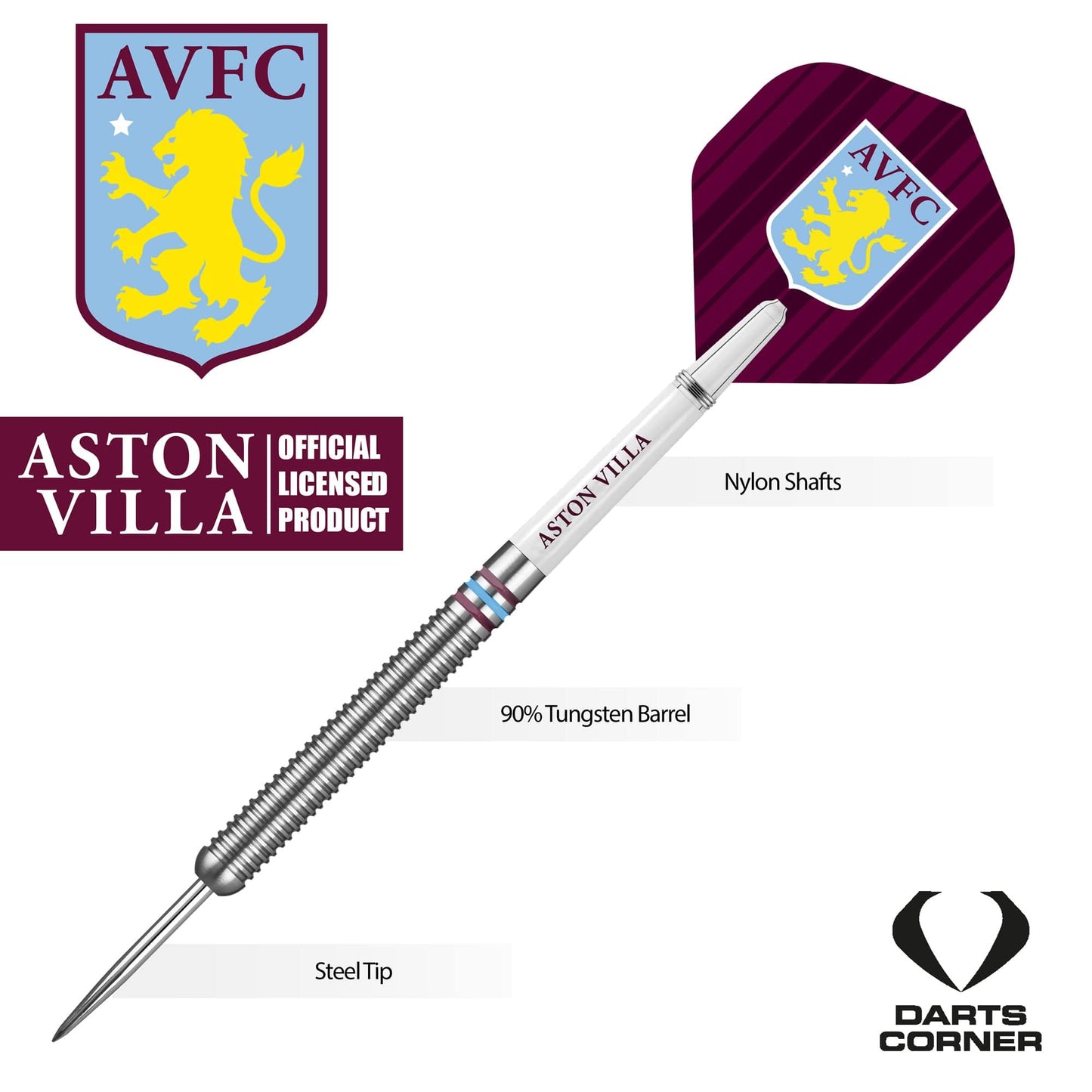 Aston Villa FC Darts - Steel Tip Tungsten - Official Licensed - AVFC - 24g 24g