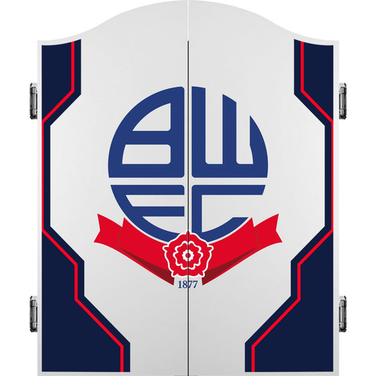 Bolton Wanderers Dartboard Cabinet - Official Licensed - BWFC - C3 - White - Logo with Blue Trim