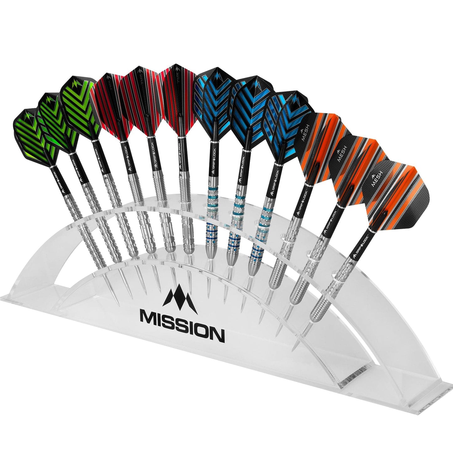 Mission Station 12 - holds 12 darts - Acrylic Darts Display Arc