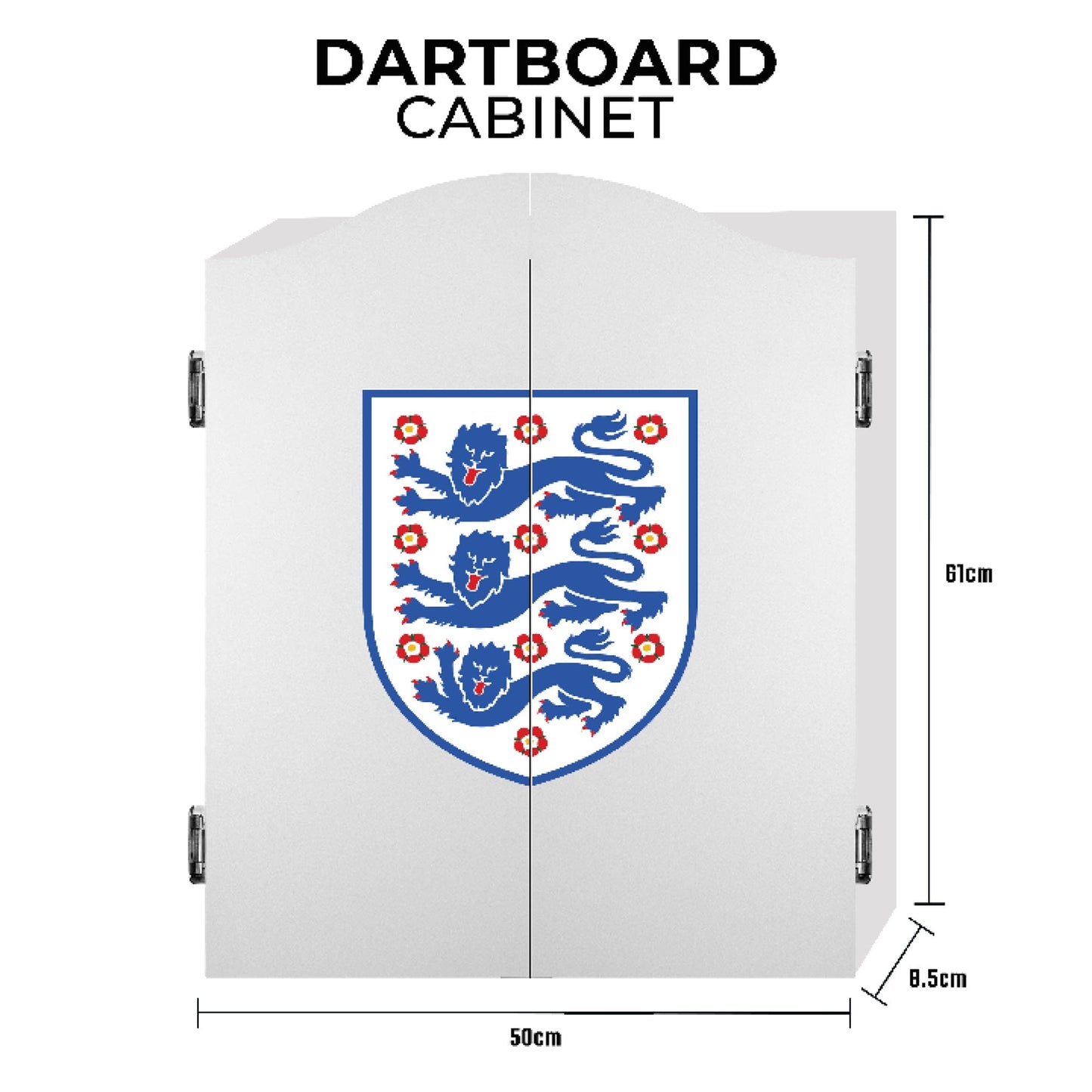 England Football Dartboard Cabinet - Official Licensed - C1 - White - 3 Lions Crest