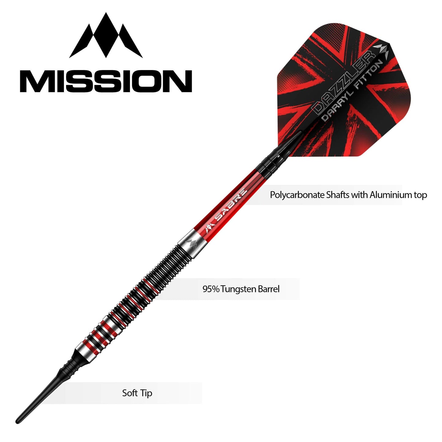 Mission Darryl Fitton Darts - Soft Tip - Electro Black & Red - The Dazzler - 18g 18g