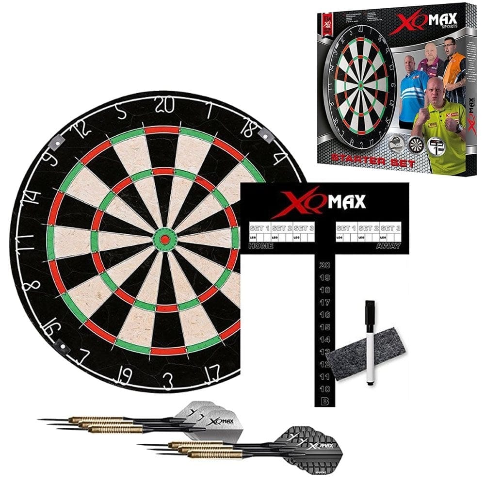 XQMax Darts Dartboard Starter Set - With Scoreboard - 2 Sets Brass Darts