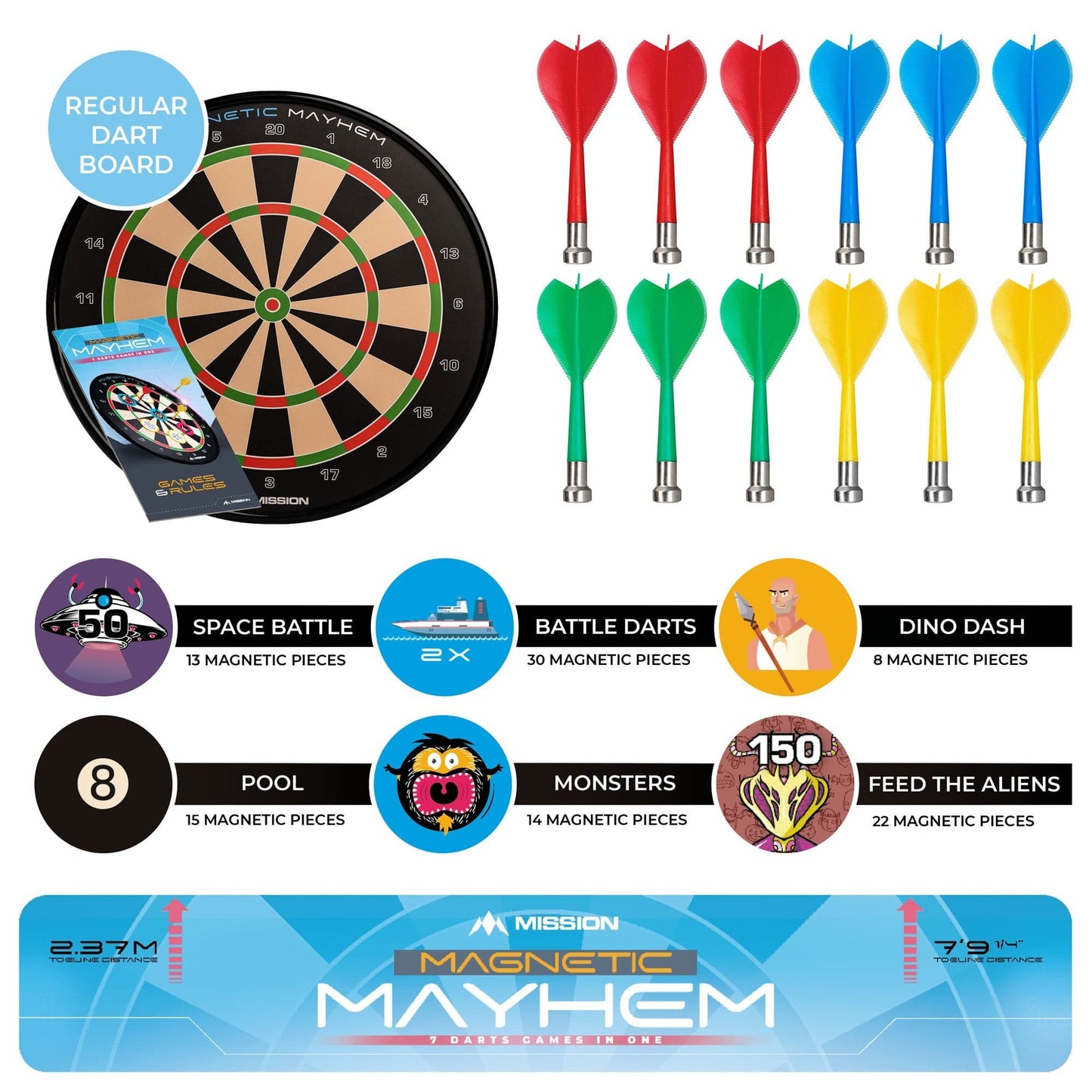 Mission Magnetic Mayhem - Fun Darts Game - 7 Games in One - with 12 Magnetic Darts