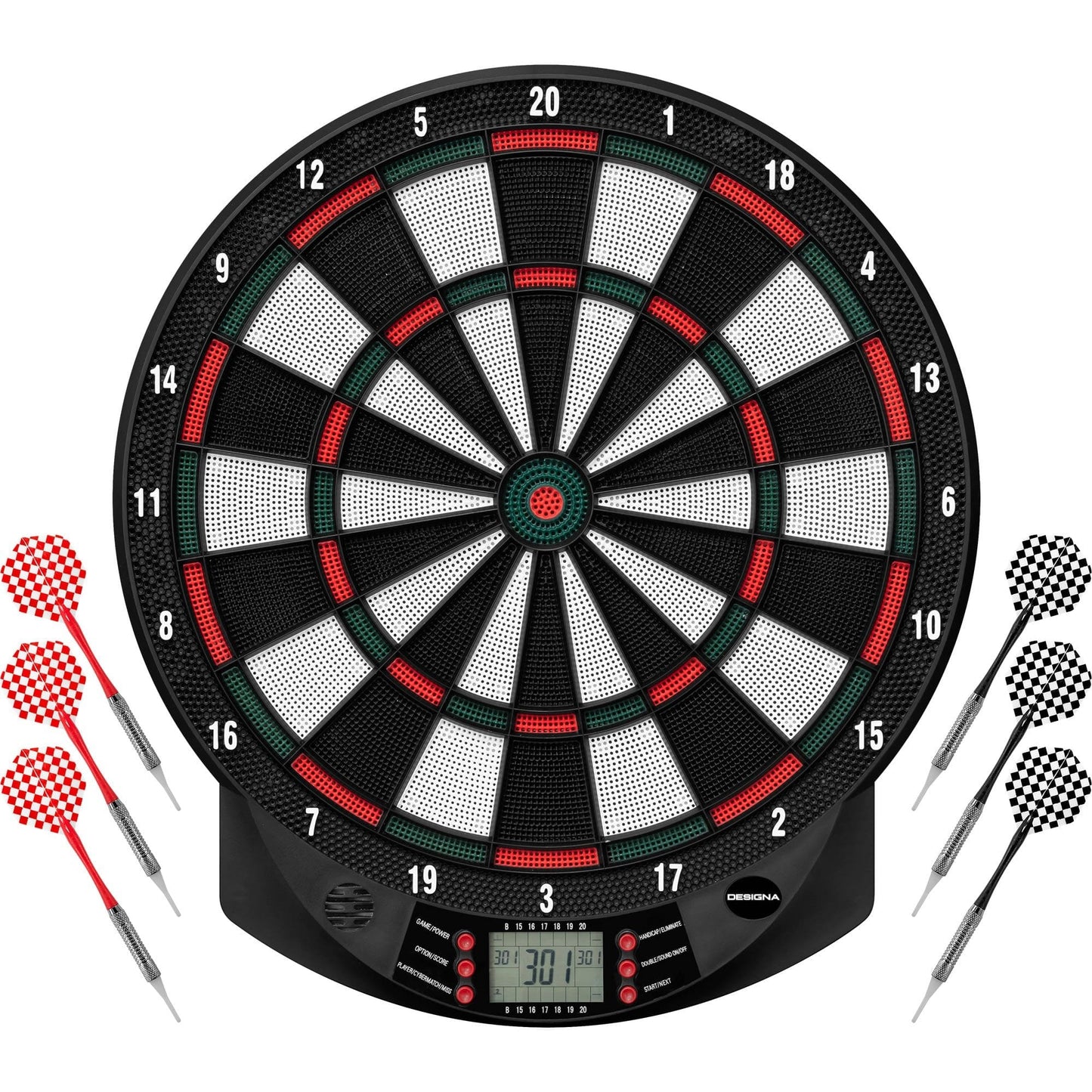 Designa Electronic Soft Tip Dartboard - with 6 darts - upto 8 players