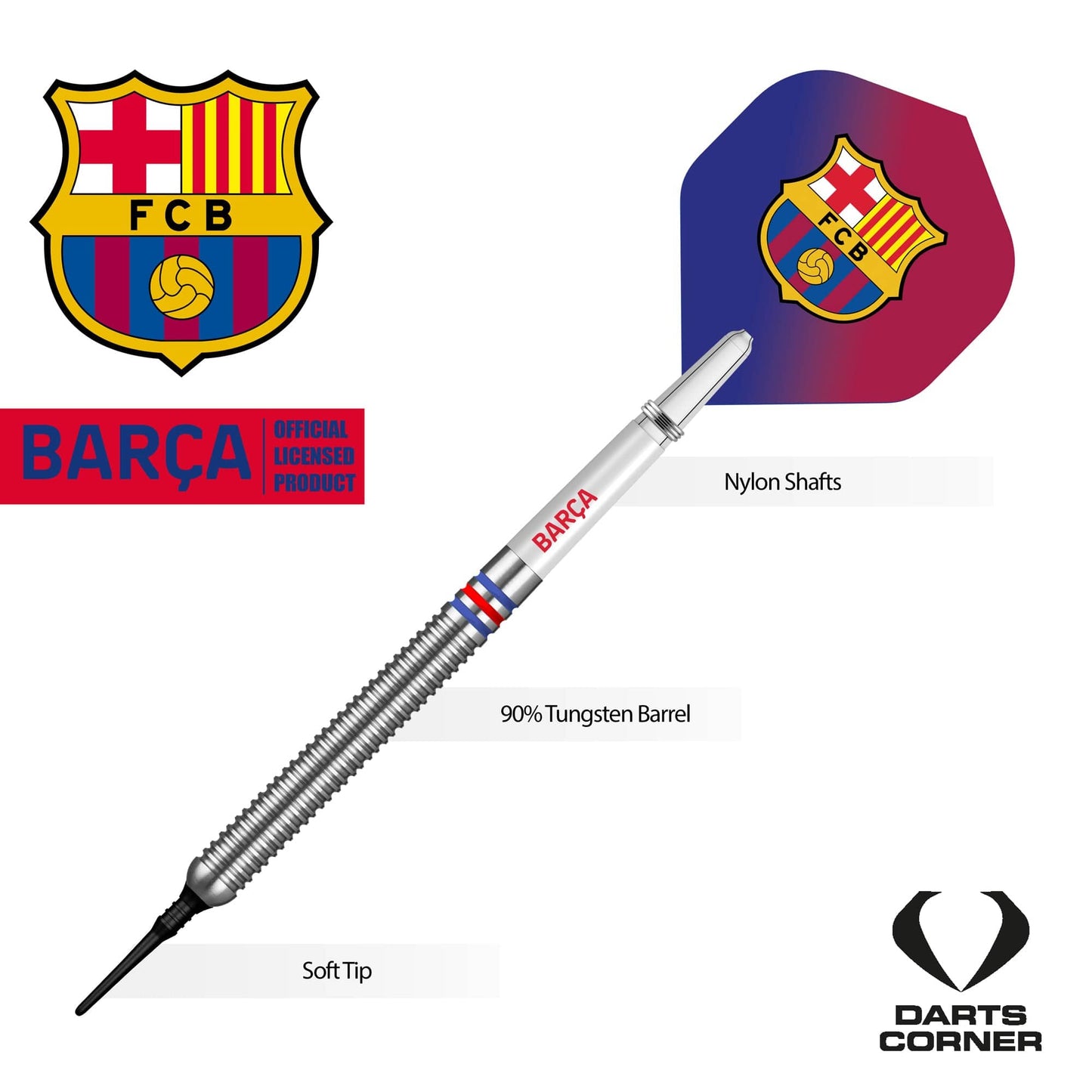 FC Barcelona - Official Licensed BARÇA - Soft Tip Darts - Tungsten - BARÇA - 18g 18g