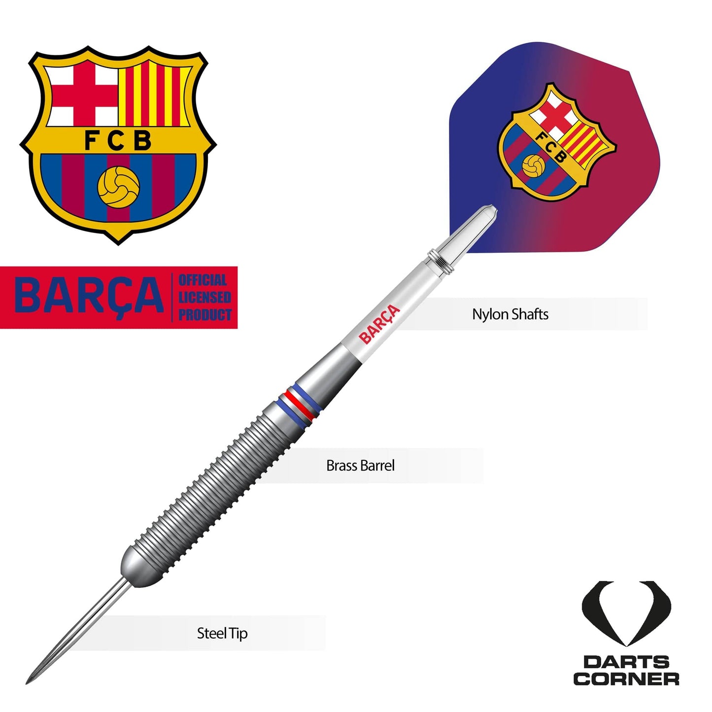 FC Barcelona - Official Licensed BARÇA - Steel Tip Darts - Brass - BARÇA - 22g 22g