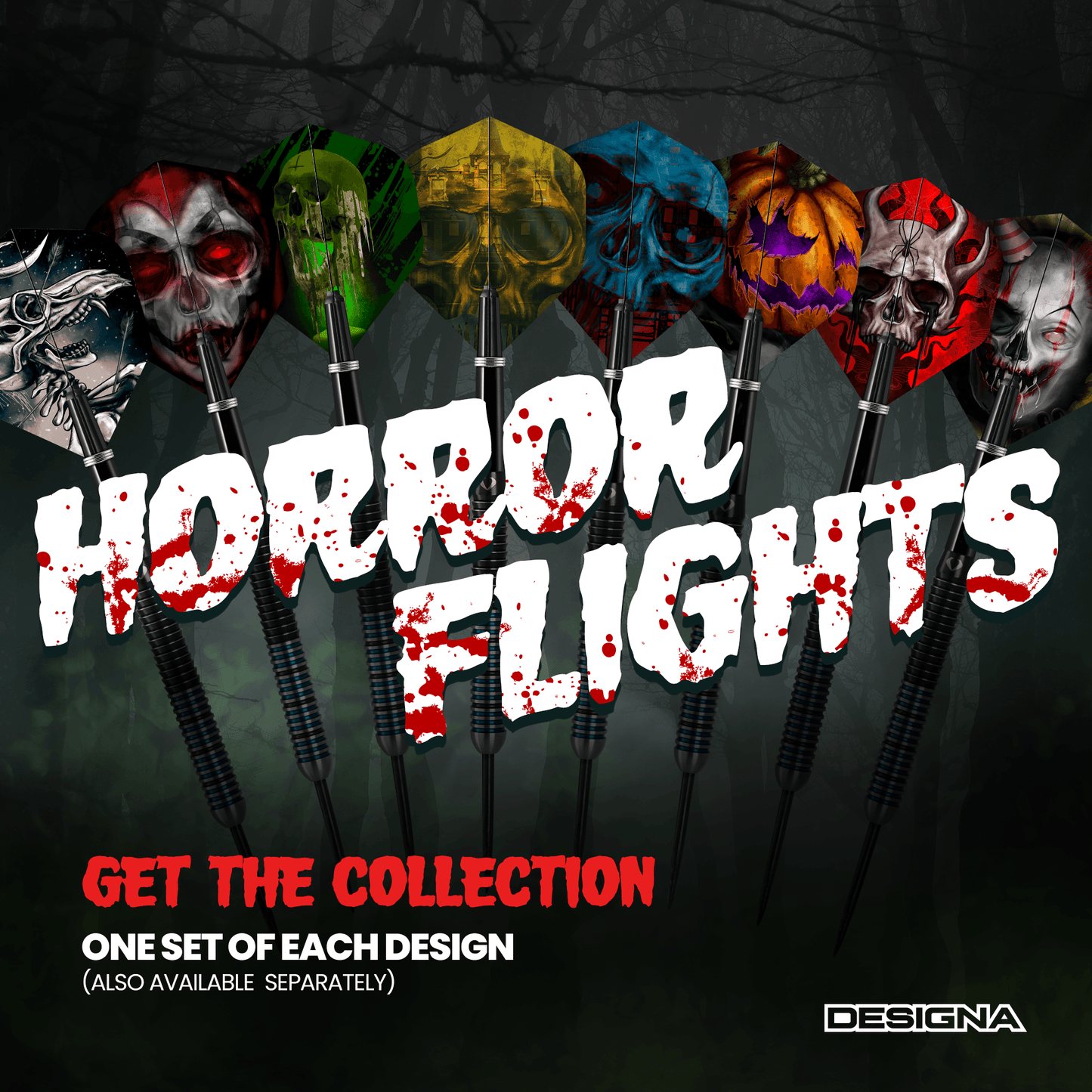 Designa Horror Show Collection Dart Flights - 8 Set Full Pack