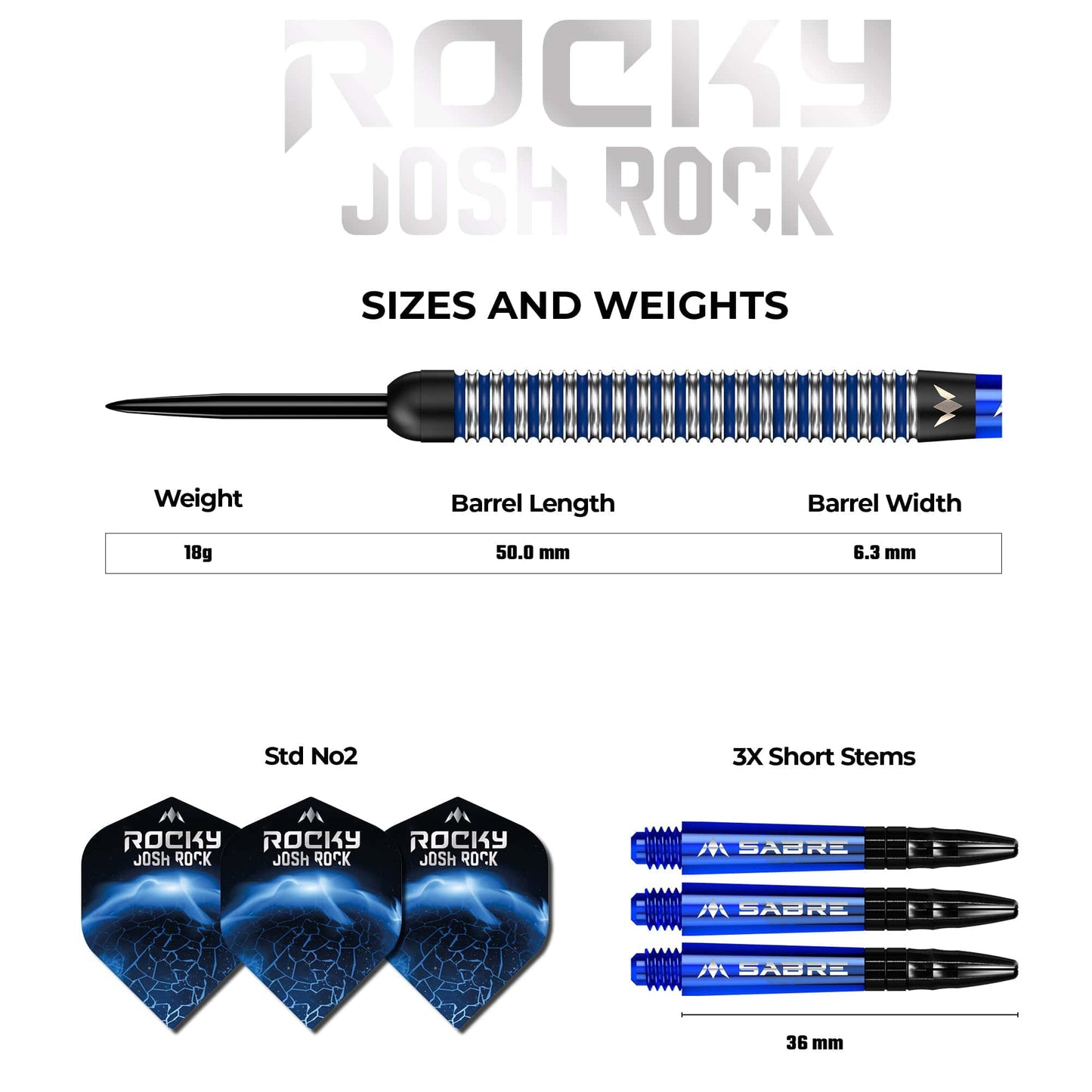 Mission Josh Rock Darts - Steel Tip - The Rock - Black & Blue