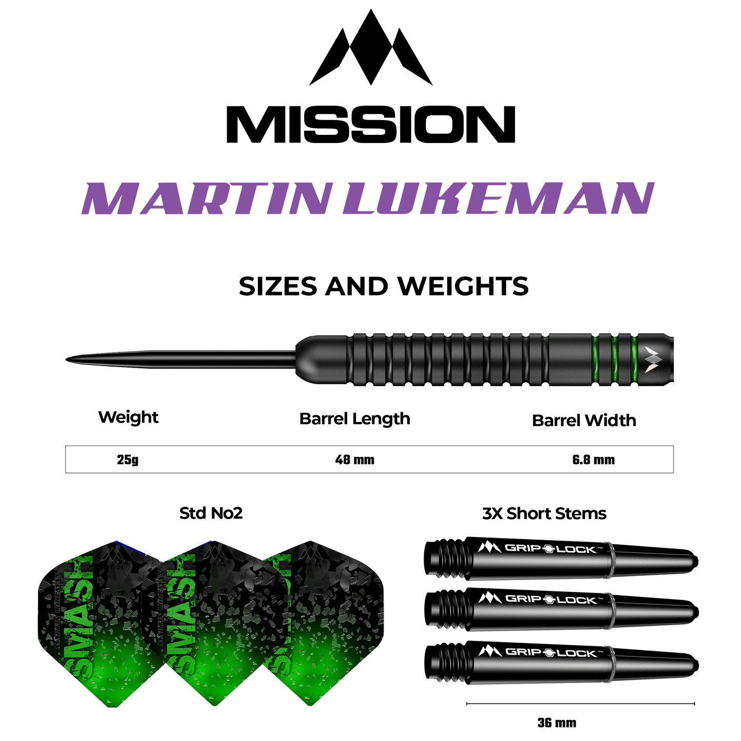 Mission Martin Lukeman Darts - Steel Tip -  90% - Smash - Black Titanium 25g