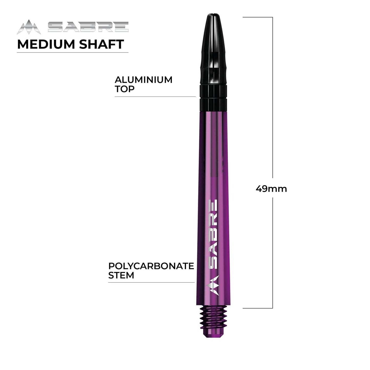 Mission Sabre Shafts - Polycarbonate Dart Stems - Purple - Black Top