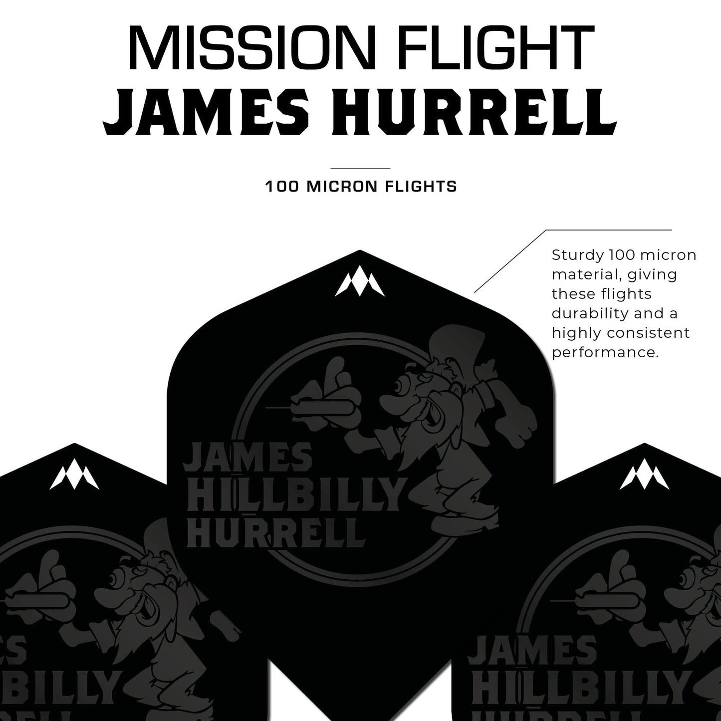 Mission Solo Dart Flights - 100 Micron - No2 - Std - James Hurrell - Black - Hillbilly