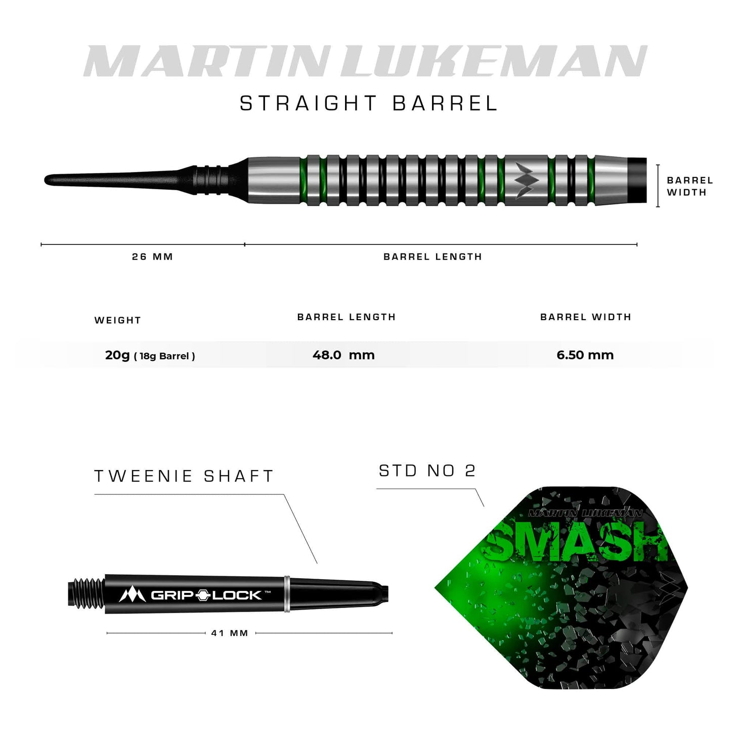 Mission Martin Lukeman Darts - Soft Tip - Black & Green - 20g 20g