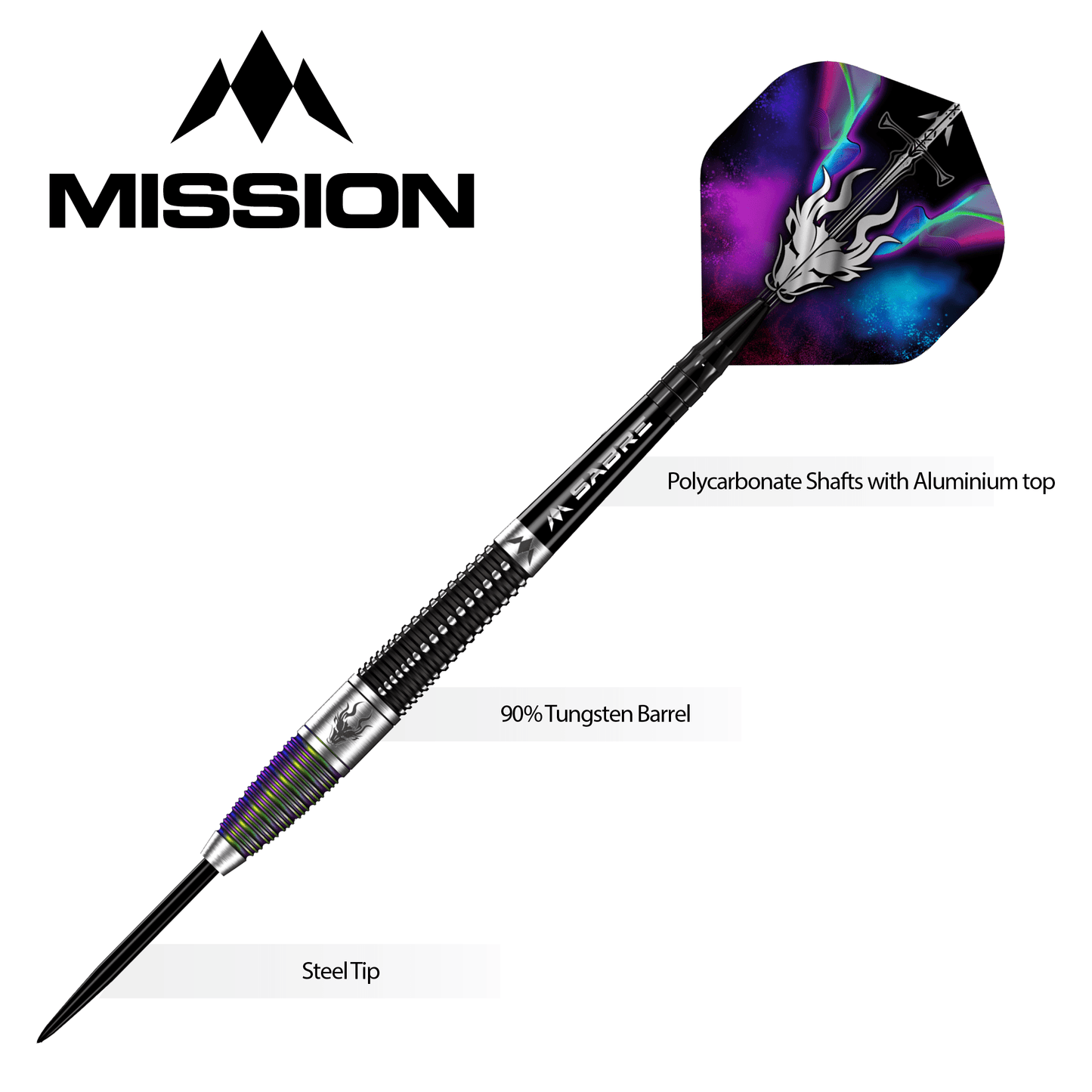 Mission Occult Darts - Steel Tip - 90% - Black & Coral PVD