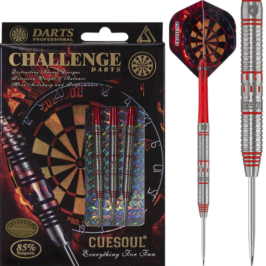 Cuesoul - Steel Tip Tungsten Darts - Challenge - Multi Ring - Tapered - Red 22g