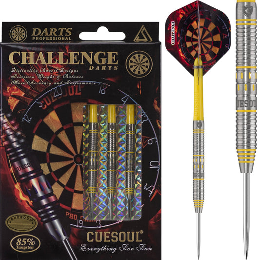 Cuesoul - Steel Tip Tungsten Darts - Challenge - Multi Ring - Tapered - Yellow 22g