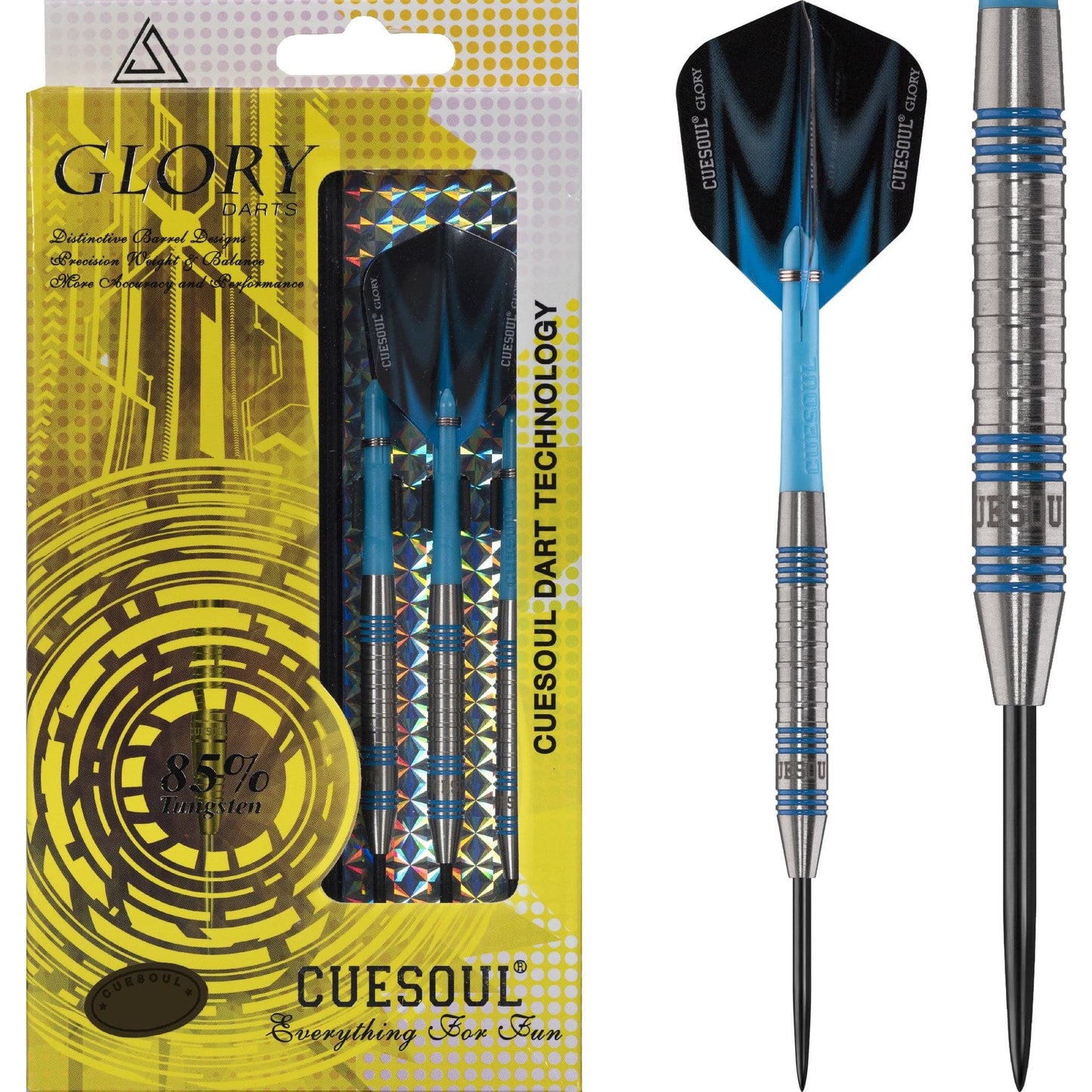Cuesoul - Steel Tip Tungsten Darts - Glory - Blue Grooves - Ringed 22g