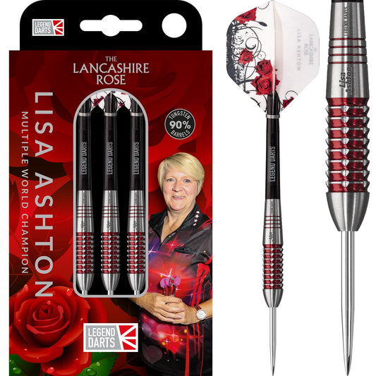 Legend Darts - Steel Tip - 90% Tungsten - The Lancashire Rose - Lisa Ashton - Electro Red 22g