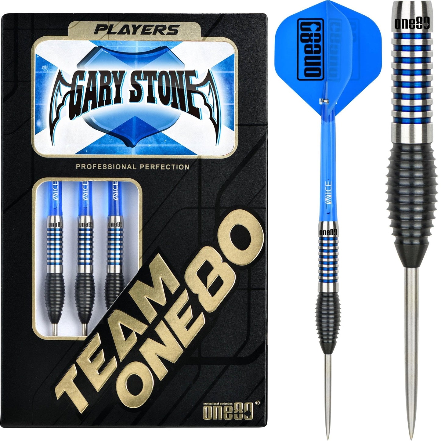 One80 Gary Stone Darts - Steel Tip - Black & Blue 21g