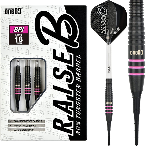 One80 Raise B Darts - Soft Tip - Black - Pink Rings