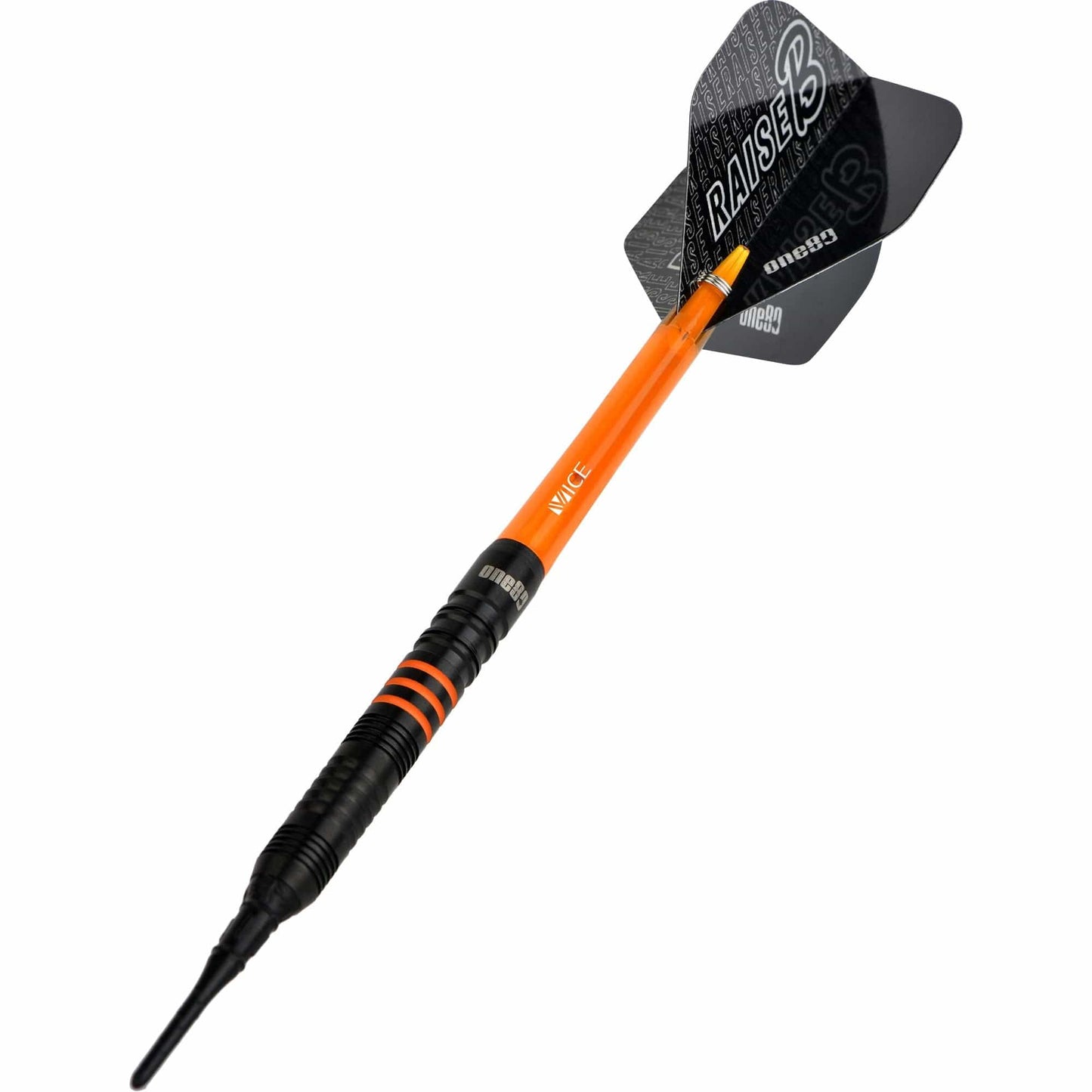 One80 Raise B Darts - Soft Tip - Black - Orange Rings 17g