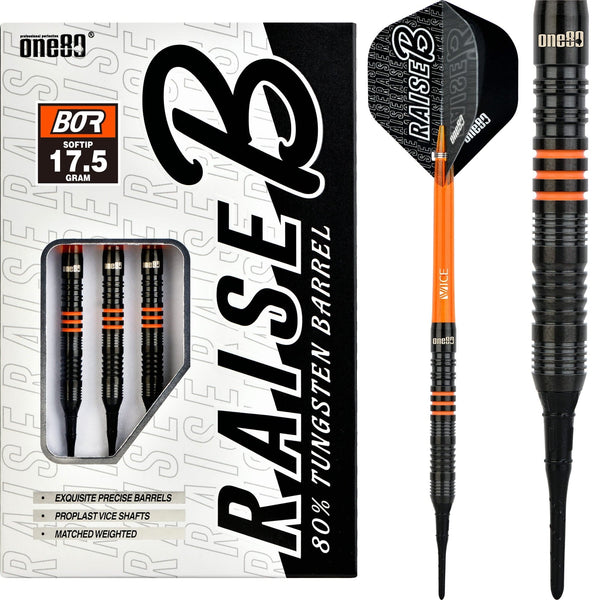 One80 Raise B Darts - Soft Tip - Black - Orange Rings