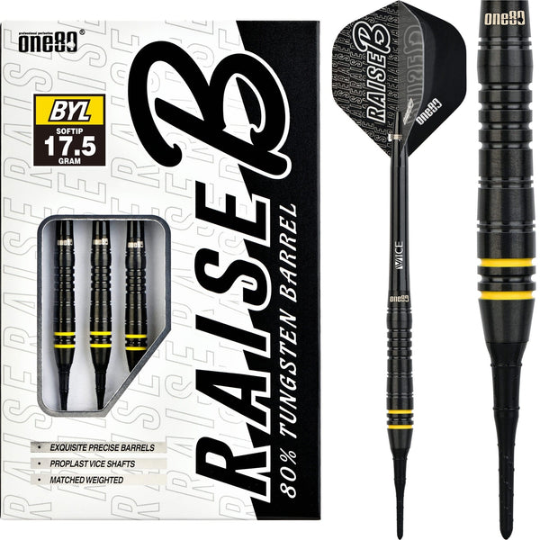 One80 Raise B Darts - Soft Tip - Black - Yellow Rings