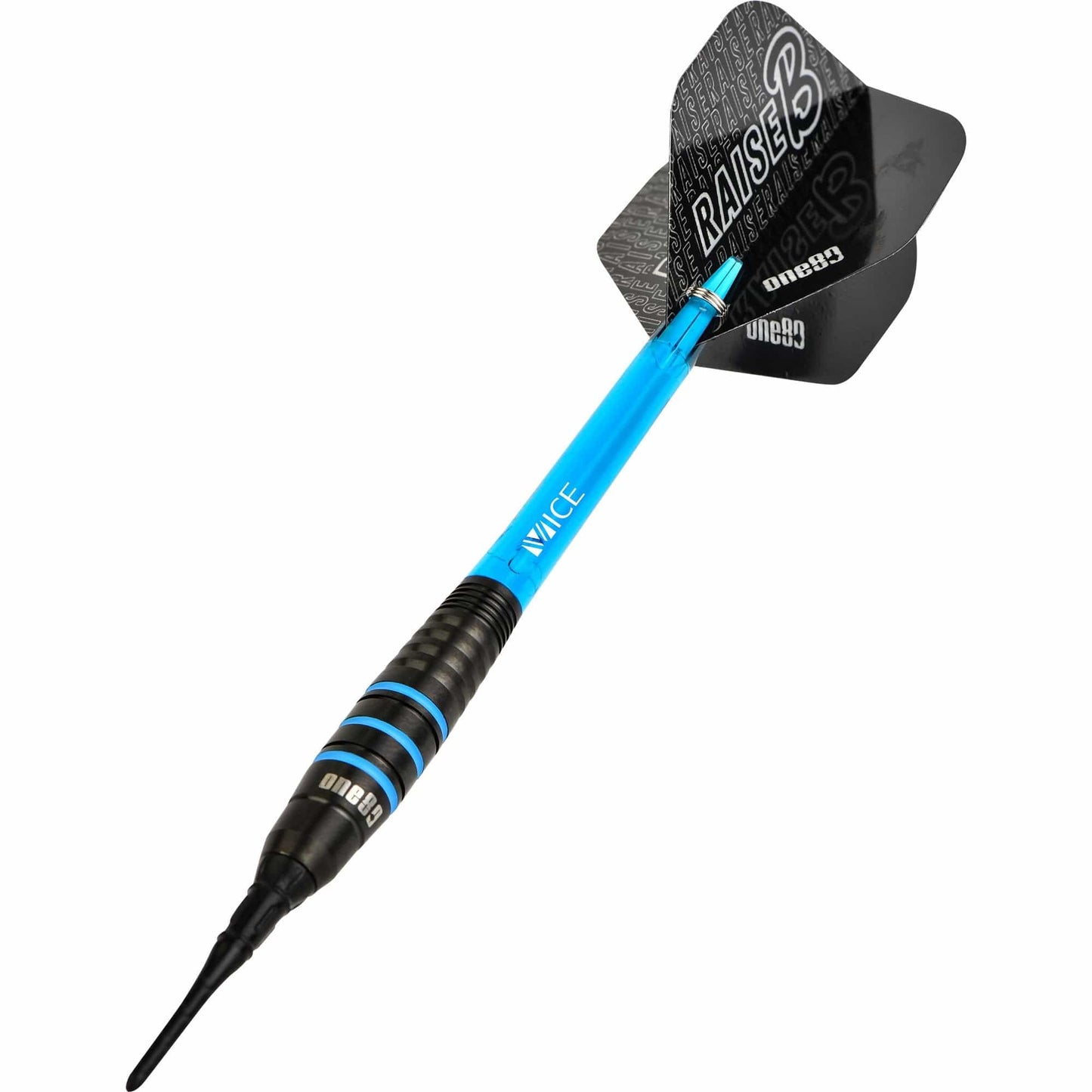 One80 Raise B Darts - Soft Tip - Black - Aqua Blue Rings 17g