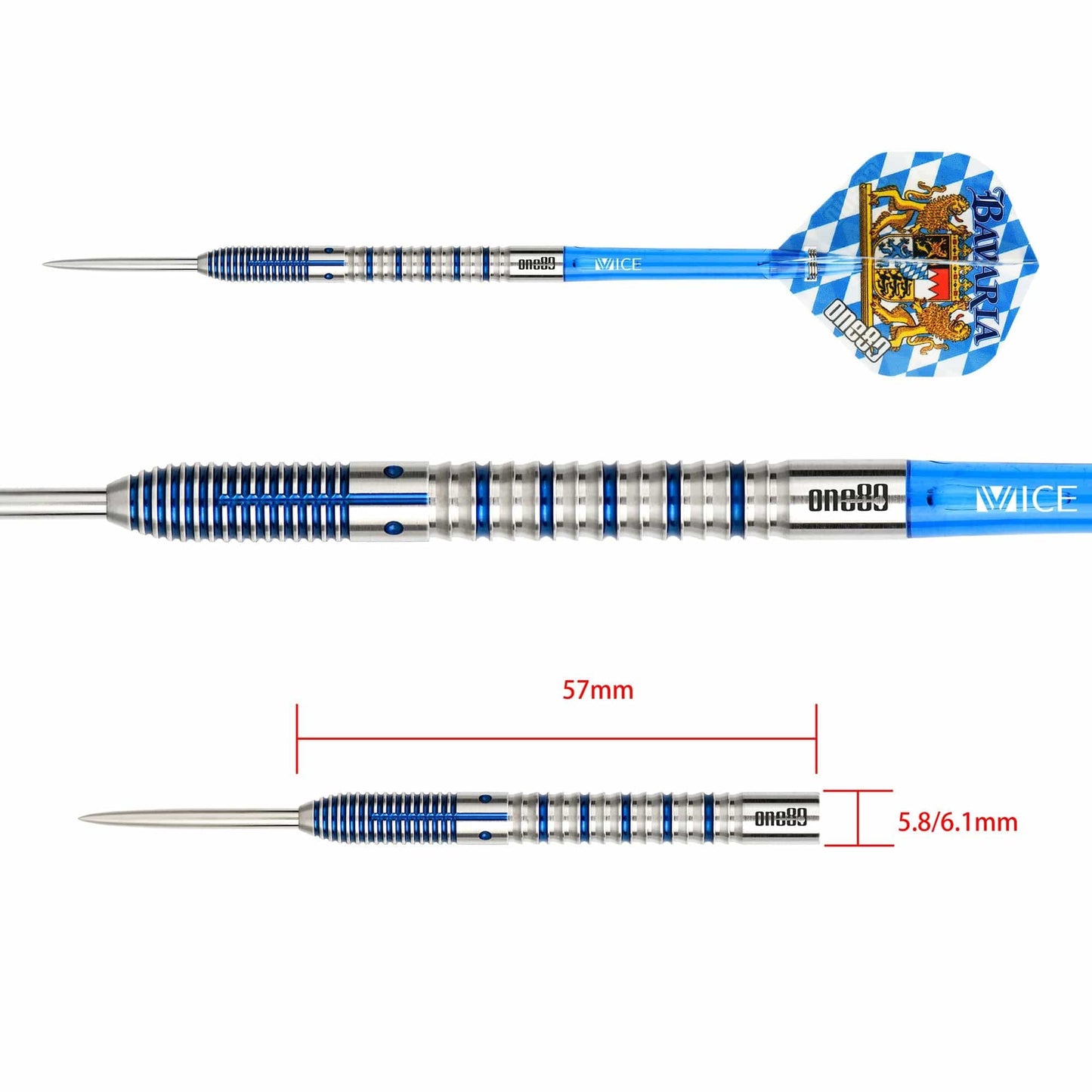 One80 Bavaria Ultra Long Darts - Steel Tip - S03 - Blue