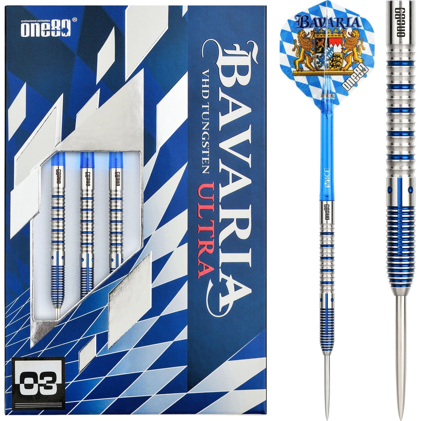 One80 Bavaria Ultra Long Darts - Steel Tip - S03 - Blue 21g