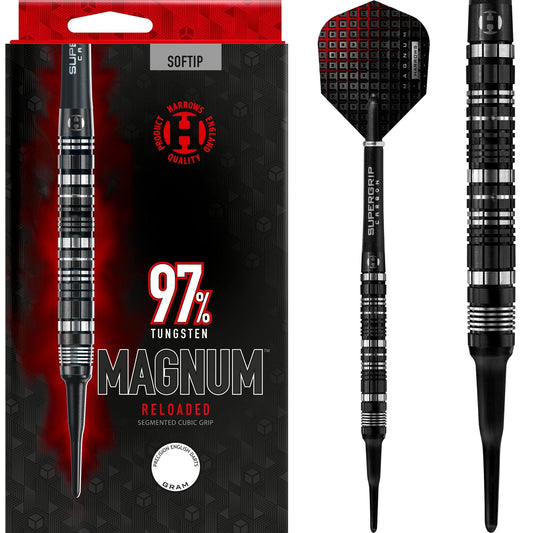 Harrows Magnum Reloaded Darts - Soft Tip - Black & Silver 18g