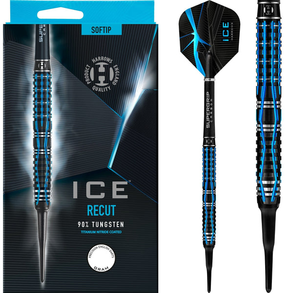 Harrows ICE Recut Darts - Soft Tip - Black & Blue