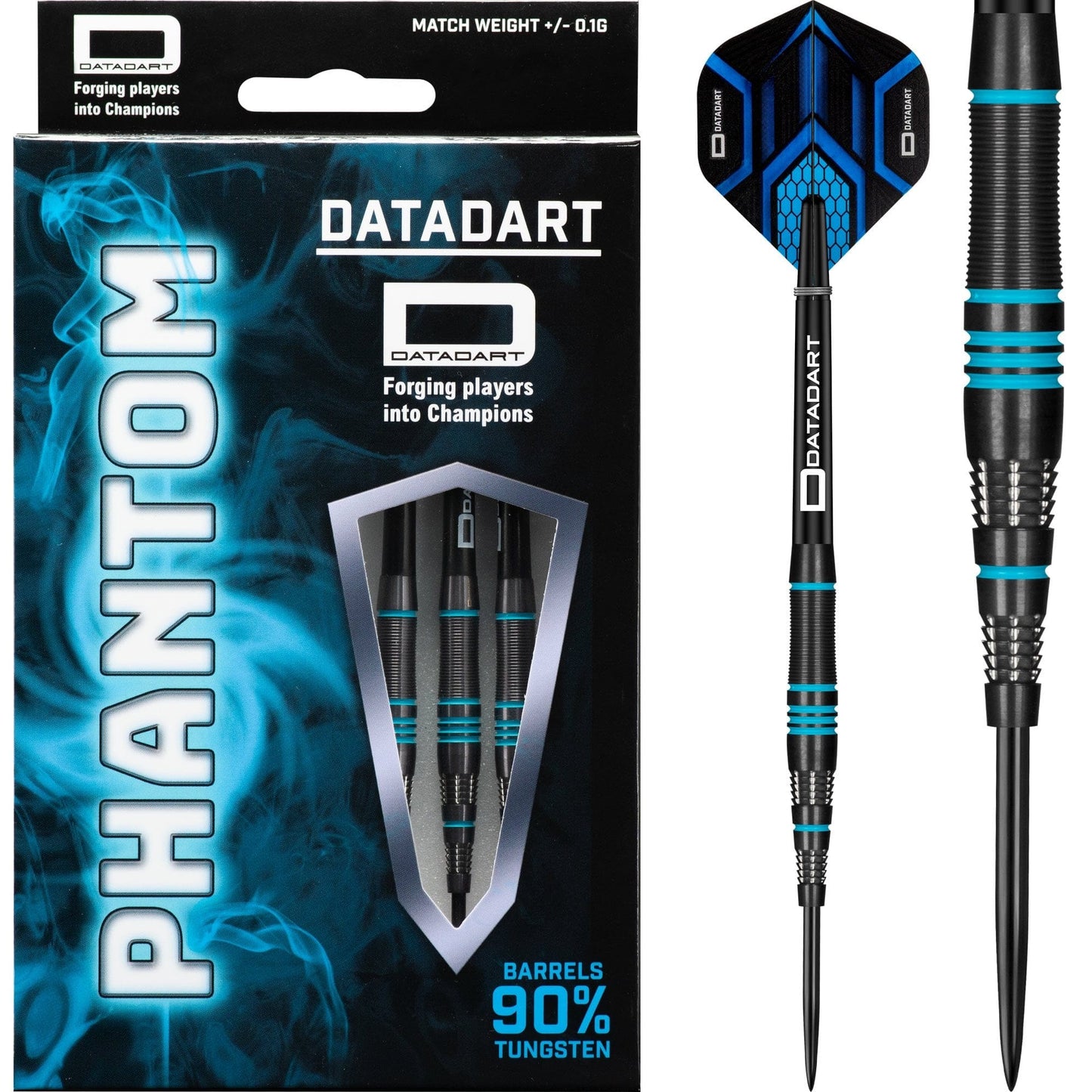 Datadart Phantom Darts - Steel Tip - Black Titanium - Blue Rings 22g