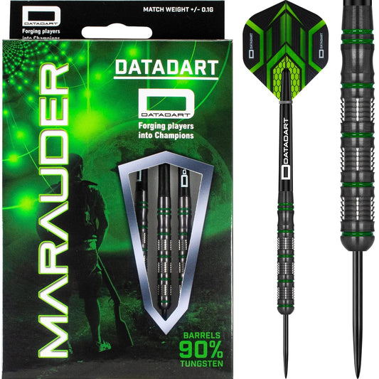 Datadart Marauder Darts - Steel Tip - Black Titanium - Green Rings 21g