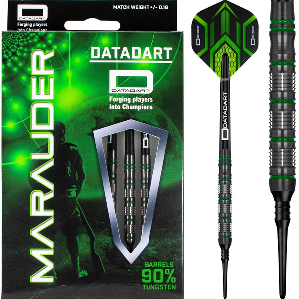 *Datadart Marauder Darts - Soft Tip - Black Titanium - Green Rings