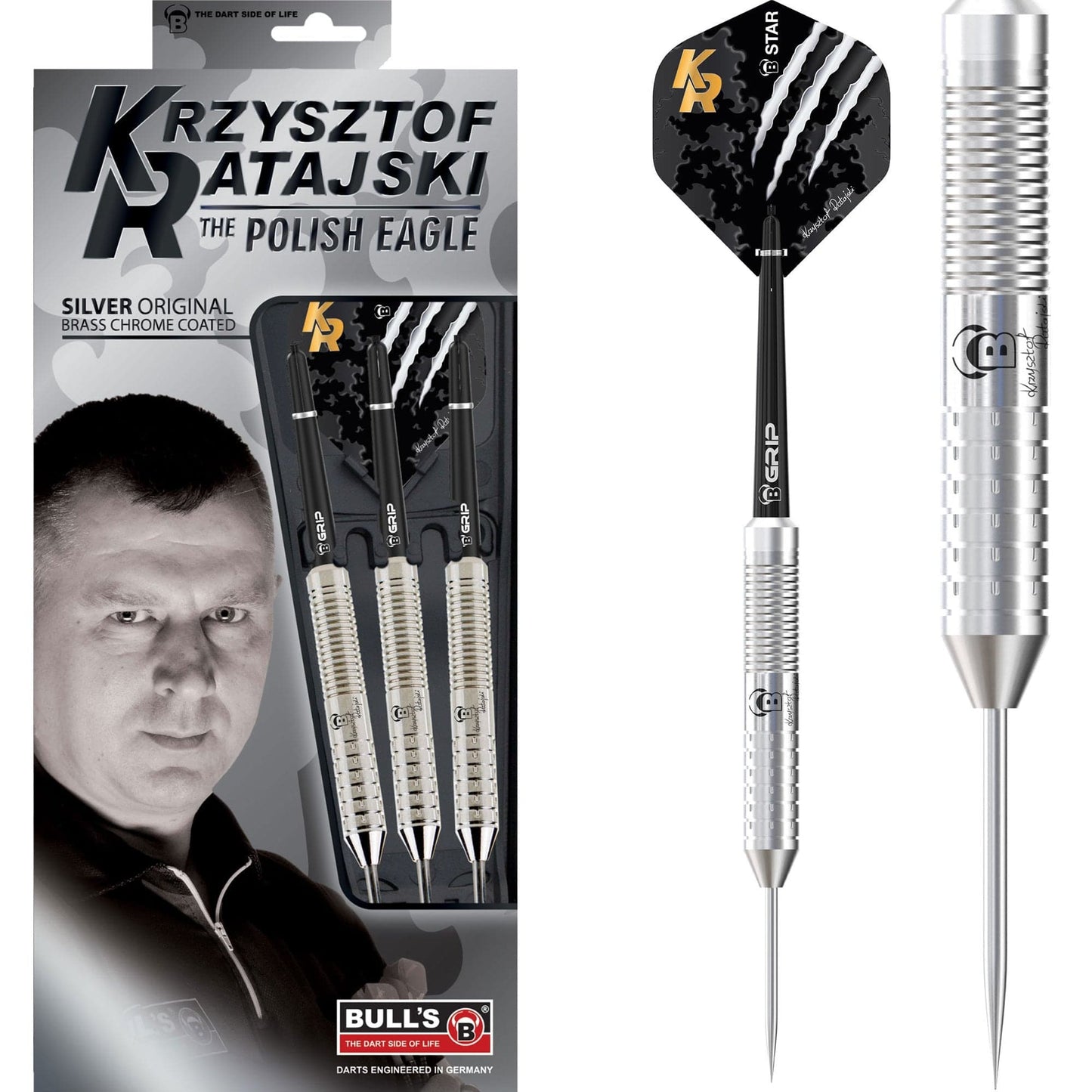 BULL'S Krzysztof Ratajski Darts - Steel Tip - The Polish Eagle - Brass - Silver 22g