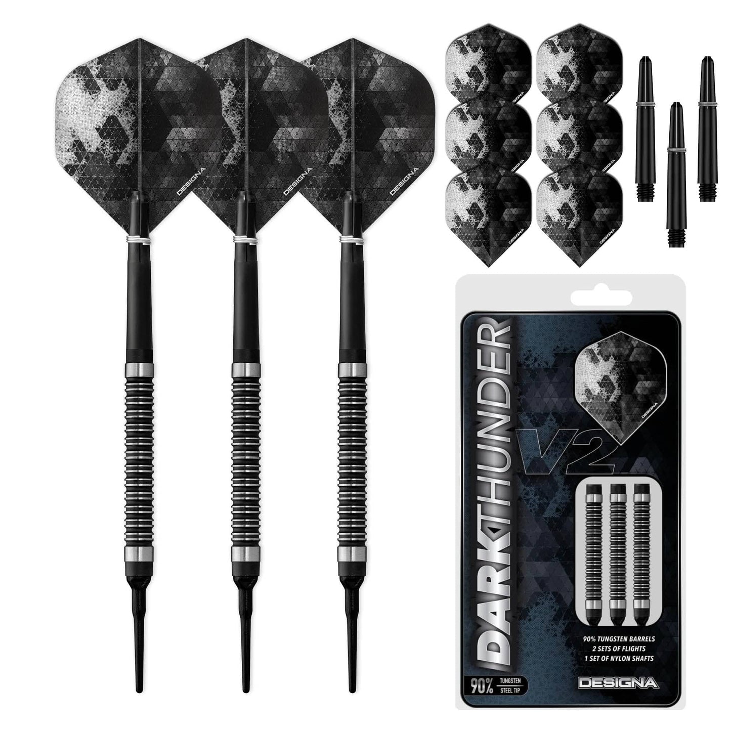 Designa Dark Thunder V2 Darts - Soft Tip - Black