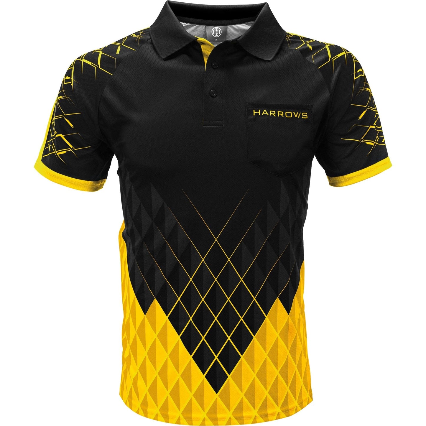 Harrows Paragon Dart Shirt - with Pocket - Black & Yellow 2XL