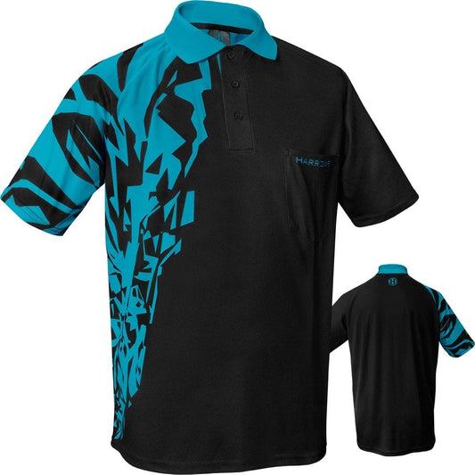 *Harrows Rapide Dart Shirt - with Pocket - Black & Aqua Blue 2XL