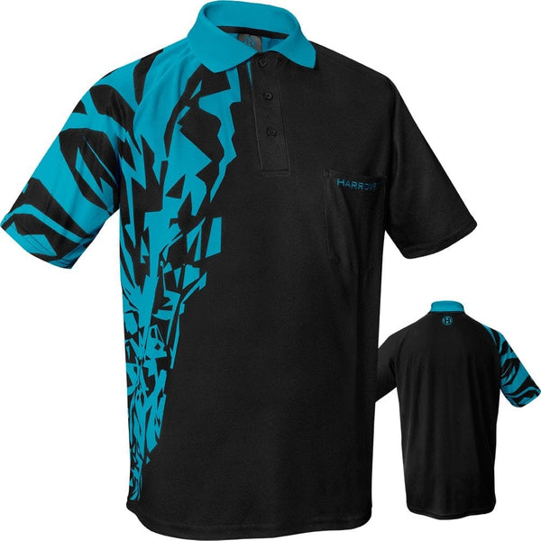 *Harrows Rapide Dart Shirt - with Pocket - Black & Aqua Blue