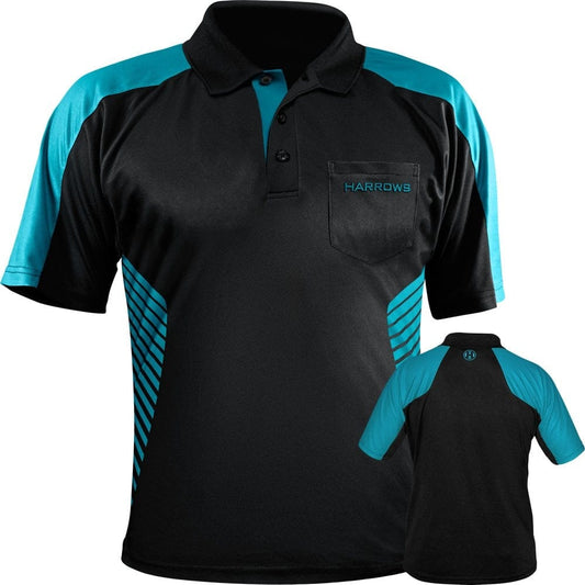 *Harrows Vivid Dart Shirt - with Pocket - Black & Aqua Blue 2XL