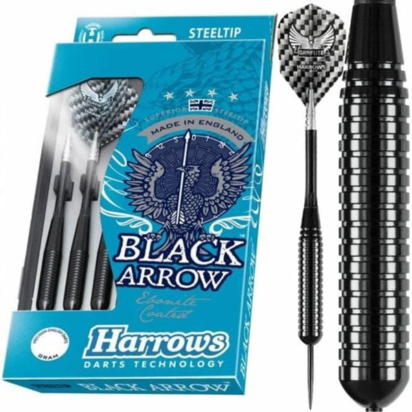 Harrows Black Arrow Darts - Steel Tip Ebonite Brass - Ringed - 26g