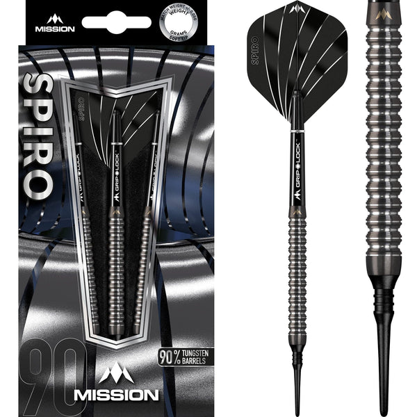 Mission Spiro Darts - Soft Tip - Graphite PVD - M1 - Black