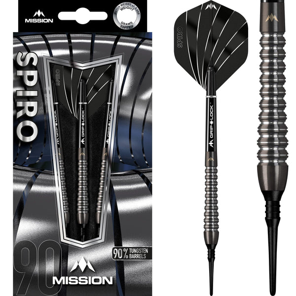 Mission Spiro Darts - Soft Tip - Graphite PVD - M2 - Black
