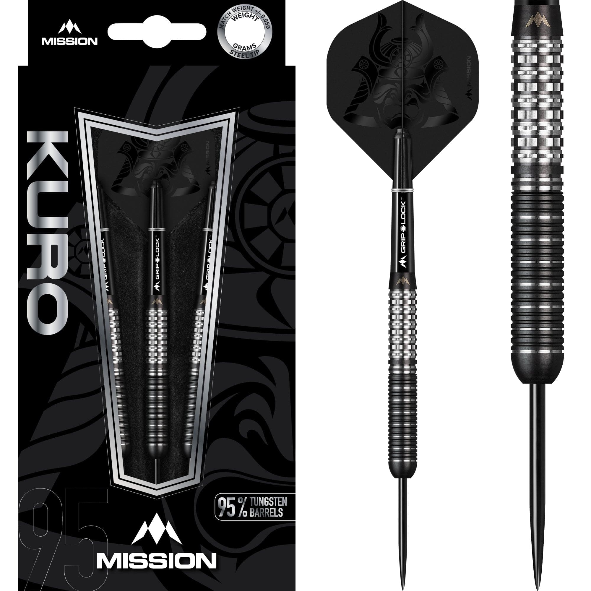 Mission Kuro Darts - Steel Tip - Black - M1 - Rear Sabre Grip
