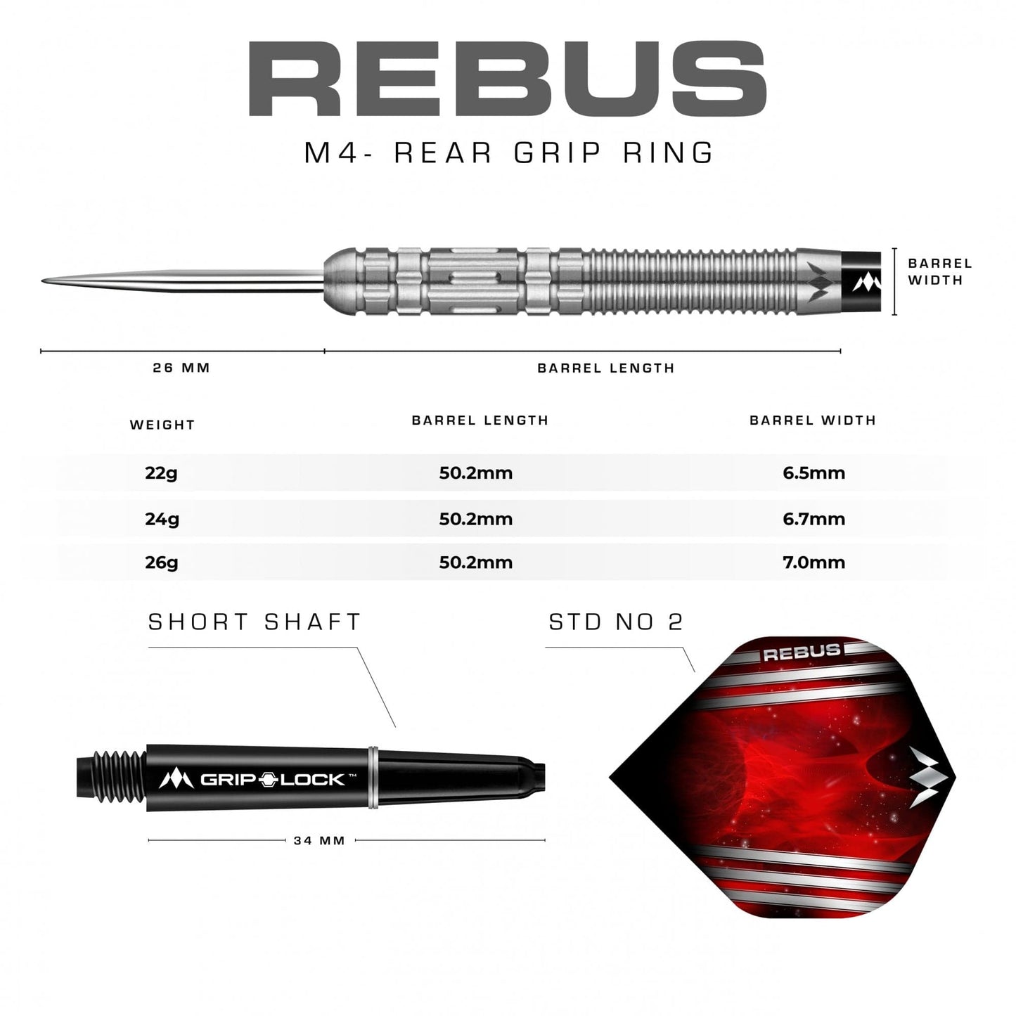 Mission Rebus Darts - Steel Tip - M4 - Rear Ring Grip