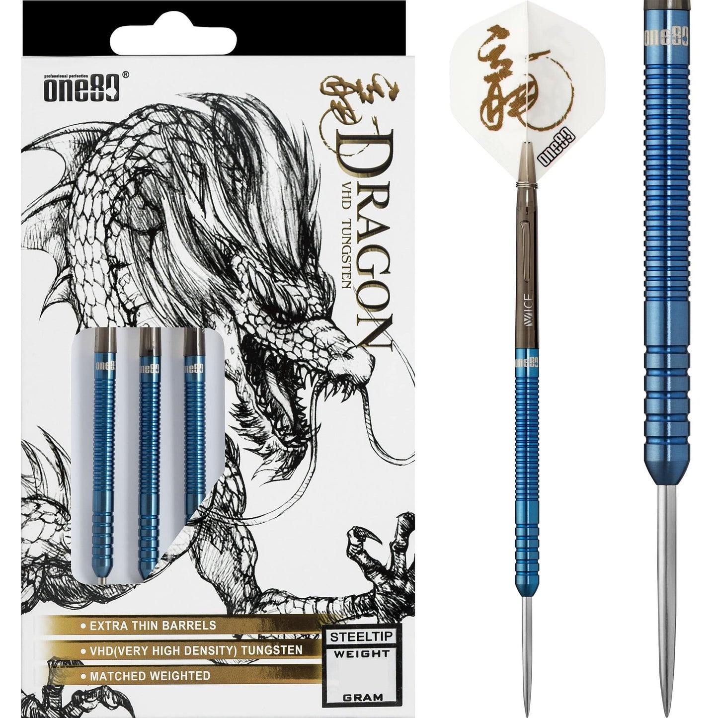 One80 ICE Dragon Darts - Steel Tip - Hand Made - Blue 20g