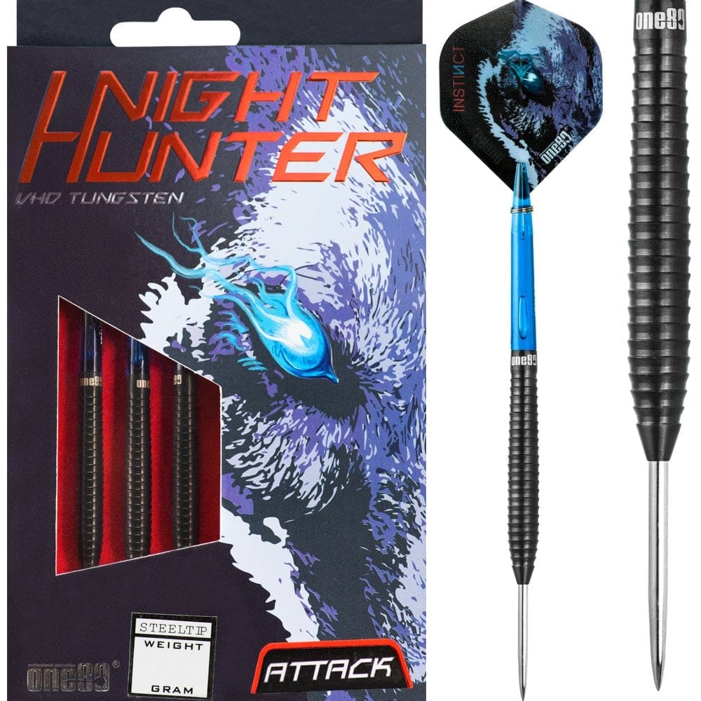 One80 Night Hunter Darts - Steel Tip - Black - Attack 22g